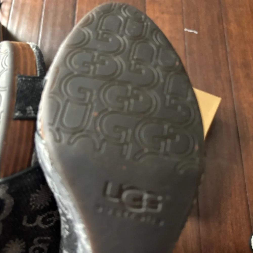 UGG Australia 1000581 Black 9 Hazel Denim Wedge Slingback Sandals Shoes #9